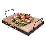 Jopassy 1 Set XXL Salzstein zum Grillen, 20x30x3cm Salz Grillsteine Mit Eisenplatte, Wiederverwendbar Salzgrillstein, Original Kristallsalz aus dem Vorgebirge, Salzplatte zum Grillen für BBQ