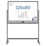 ​maxtek Mobiles Whiteboard, 120 x 80 cm Doppelseitiges Whiteboard mit Ständer, Magnetische, Aluminiumrahmen - mit Stifte, Schwämme, Magnete