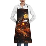 XULLZH Kochschürze für Damen und Herren, Motiv: Kürbis, Halloween-Druck, mit Tasche, Latzschürze, Kürbis Halloween, EinheitsgröÃŸe