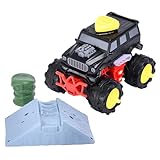 Dazmers Monster Trucks für Jungen - Auto-Set mit Öltrommel und Barrikadenbrett - 11,9 cm H x 13,5 L x 15,5 cm W - Monstertruck Spielzeug - Safari Jeep mit blinkenden Lichtern und Sound -