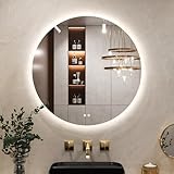 Keonjinn Badspiegel mit Beleuchtung Rund 80cm, Badezimmerspiegel mit Beschlagfrei Touch Schalter Speicherfunktion 3 Lichtfarben Dimmbarer LED Bad Spiegel Ohne Rahmen Badezimmer Wandspiegel