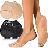 4 Paar Rutschfeste Atmungsaktive Füßlinge für High Heels und Sneaker - Zehlinge für Pumps, Vorderfußpolster & Zehensocken - Komfortable Halbsocken & Schuheinlagen (Beige & Schwarz)