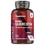 Reines Quercetin 1000mg pro Portion - 180 vegane Kapseln - 3 Monate Vorrat - Aus der Saphora Japonica - 2 Kapseln Täglich - Frei von Magnesiumstearat, Ohne Gentechnik & Gemäß GMP - WeightWorld