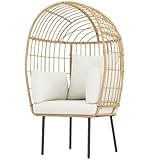 AONETIGER Outsunny Rattansessel Ei-Förmig mit abnehmbarem Kissen, Polster, Outdoor Sessel aus Rattan, Wetterfest Korbsessel Gartensessel Gartenstühle für Garten Balkon, Veranda, Terrasse Beige | Aosom