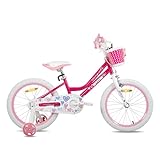 JOYSTAR 18 Zoll Kinderfahrrad für 5 6 7 Jahre alte Mädchen, 18 Zoll Mädchenfahrrad mit Stützrädern und Korb, Rosa