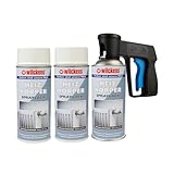 ARLI Set: Heizkörperlack Spray weiß hochglänzend 400ml RAL 9010 + Sprühpistole Pistolengriff für Spraydosen Set für Heizkörper Wasserleitungen Radiatoren Warmwasserrohre