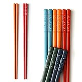 AOOSY Wiederverwendbare Essstäbchen aus Fiberglas, mehrfarbig, chinesische Essstäbchen, spülmaschinenfest, 5 Paar japanische Essstäbchen, Geschenk-Set, 24 cm (5 Farben)