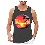 QWUVEDS Ärmelloses Top für Herren, Sommerurlaub, Strand, Hawaii, Kokosnussbaum-Thema Formendes Tank Top Ohne Bügel Ärmelloses T-Shirt für Herren T-Shirt Sport Herren (Dark Gray, XXXL)