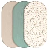 LustLocke 3 Stück Baby-Bettlaken, 83 × 43 cm, Universelle Spannbettlaken für Kinderwagen, 100% Musselin-Baumwolle, Baby Spannbettlaken, Reisebett Spannlaken Beistellbett Leintücher (Rosa Blume)