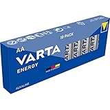 VARTA Batterien AA, 10 Stück, Energy, Alkaline, 1,5V, Verpackung zu 80% recycelt, für einfachen Grundbedarf, Made in Germany