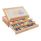 Verstellbare Tischstaffelei mit 3 Schubladen, Tischstaffelei aus Buchenholz, 4 Einstellbare Winkel, tragbare Kofferstaffelei für Erwachsene, Künstler, Studenten