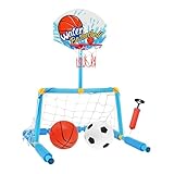 Tewzafiya Basketballkorb für Pool, schwimmendes Fußballtor 2 in 1 – interaktives Wasser-Set mit Korb, 2 Bällen und Pumpe für Kinder 4 Jahre, Erwachsene, Garten, Familie, Reisen,