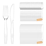Plastikbesteck, 200 Stück Plastikbesteck Set, 100 Plastikmesser 100 Plastikgabeln party Besteck Wiederverwendbar für Familie Partys Geburtstagsfeiern Hochzeiten Transparent