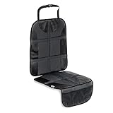 hauck Sit on Me Deluxe, Schwarz - Universal Kindersitzunterlage Autositzschoner 120 x 46 cm, Isofix Geeignet, Wasserabweisend, Sitzschutz Sitzschoner Auto Kindersitz mit Netztaschen