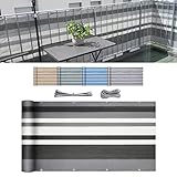 Sekey Balkon Sichtschutz Balkonabdeckung HDPE 220 g/m², Leicht Transparent Wind- und UV-Schutz Wetterfest, mit Ösen, Nylon Kabelbinder und Kordel Graue Streifen 0.9×6m