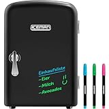 Iceman Tragbarer Radiergummi-Brett Mini-Kühlschrank, Kühlt und Heizt, 4 Liter Fassungsvermögen, Kühlt 6 12-Unzen-Dosen, 100% Umweltfreundlich, inkl. Stecker für Steckdose und, Schwarz