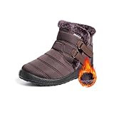 POIOZXD Warme rutschfeste Winterstiefel für Damen, wasserdicht, Schneestiefel, mit Fell gefüttert, warme Stiefeletten mit seitlichem Reißverschluss, leichte Stiefel, Booties (Braun A, 36EU)