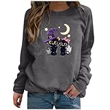 NHNKB Katzen Kleidung Halloween Halloween Pullover Damen Damen Sweatshirt Baumwolle Halloween-Damen-Sweatshirt mit Katze, lässiger, Dicker, langärmliger Pullover Mesh Oberteil Damen (Black, M)