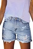 Sovoyontee Damen Hohe Taille Denim Kurze Hose Ausgefranste Distressed Zerrissener Jeans Destroyed Sommer Blau S