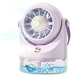 Tischventilator Sehr Leise, Mini Ventilator Usb, Mini Klimaanlage Mobil mit Akku, Klein Ventilatoren Batteriebetrieben fur Camping Reise Büro Portable Spray Kühlung Table Luftkühler Cooling Fan Lila