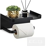 Toilettenpapierhalter ohne Bohren, mit Ablage, Schwarz