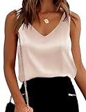 Ekouaer Damen Top Elegant Unterhemden Satin Basic Top Tanks Ärmellos Dessous XS-XXL,Champagner,L