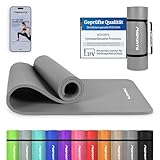 MSPORTS Gymnastikmatte Premium inkl. Tragegurt + Übungsposter + Workout App I Hautfreundliche Fitnessmatte 190 x 60 x 1,5 cm - Anthrazit - Phthalatfreie Yogamatte