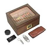 Volenx Humidor Zigarren, Handgefertigter Humidor mit Feuerzeug, Zigarrenschneider, Hygrometer und Befeuchter, Zigarren Humidor für ca. 50 Zigarren, Geschenke für Männer (Keine Zigarre)