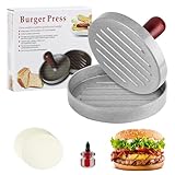 Burgerpresse, Hamburgerpresse, Burger Patty Presse, Burger Pattie Presse, Aluminium Burger Patty Maker Form, Hamburger Patty Maker Antihaft für BBQ Patties Hamburger Maker, mit 100 Silikonpapier