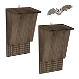 Relaxdays Fledermauskasten, 2er Set, Unterschlupf für Fledermäuse, HBT 34 x 22,5 x 12,5 cm, Fledermaushotel, Holz, braun