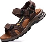 visionreast Herren Outdoor Sports Sandalen Trekking Leichte Leder Strand Wandersandalen Männer Sommer Klettverschluss Offroad Sandale Schuhe Waterproof, Dunkelbraun1, 43 EU