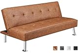 Yaheetech 3er-Sofa Couch Schlafsofa Bettsofa Klappsofa mit Schlaffunktion, Kunstleder, braun