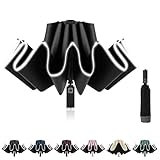 Sykrawki Sturmfester umgekehrter Regenschirm mit 10 Rippen, automatisch auf/zu, kompakt, Ø 105 cm - Für Damen und Herren (Schwarz)