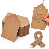 HAKACC 100 Stück Geschenkanhänger Braun, 4x7 cm Kraftpapier Etiketten mit Juteschnur für Weihnachtsgeschenke, Geschenkverpackung, Hochzeit, Geburtstag und DIY Basteln