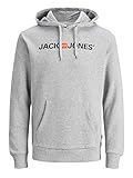 JACK & JONES Herren Hoodie Kapuzensweatshirt JJ Ecorp Old Logo Sweat Hood, Farbe:Grau, Artikel:- Light Grey Melange, Größe:L