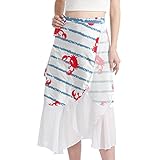 Damen Badeanzug Cover Up Sarong Bikini Bademode Strand Cover Ups Wickelrock Rot Krabbe Blau Weiß Streifen, Mehrfarbig, Medium-Large