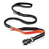 Strapazierfähige Taktische Hundeleine mit Schnellverschluss-Karabiner und stark reflektierenden Fäden, 1,2-1,8 m Power-Stretch-Hundeleine für mittelgroße und große Hunde, Schwarz und Orange