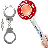 AMLI Polizei Handschellen & Polizeikelle Kinder Set - Polizeiset Metall Handschellen und Kelle als Spielset | Karneval Polizei Ausrüstung für Kinder | Spielzeug Polizeikelle mit Handfesseln