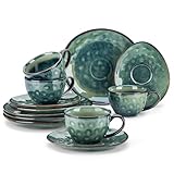 vancasso Kaffeeservice Steingut, STARRY 12 teiliges Kaffeeset für 4 Personen, Beinhaltet Kaffeetassen, Untertassen, Vintage Aussehen