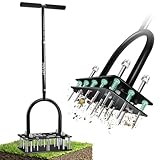 VIBINHO Rasenlüfter, 15 Zinken Aerifizierer für Rasen, Automatische Reinigung von Laub und Schmutz Rasenbelüfter, Höhenverstellbar Rasenspecht für Verdichtete Böden Rasenpflege Hof Garten, Schwarz