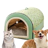 Höhlenhundebett - 2-in-1 abnehmbares Katzenhaus mit Kugelanhänger - Flanell-Katzenbett, Katzennest für Hauskatzen, Katzenversteck, Katzenhöhlen für Hauskatzen, warmes Hundebett mit Abdeckhöhle für