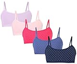 TupTam Mädchen Bustier mit Spaghettiträger 5er Pack, Farbe: Punktemuster Rosa Koralle Blau Dunkelblau Lila, Größe: 128-134