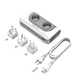BESTEK 200W Spannungswandler mit 4 USB Reiseladegerät 110v auf 230v Reiseadapter Stromwandler mit austauschbare UK, EU, AU Reisestecker für Reisen nach USA, JAP, KAN, AUS, China,Thailand weiß