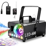 Nebelmaschine mit Discokugel, 600W 5000 CFM Smoke Machine, 6 LED RGB Licht Fog Machine, Mini Fog Rauchmaschine mit Automatischer Sprühfunktion, Ideal für Halloween, Weihnachten, Hochzeiten und Partys