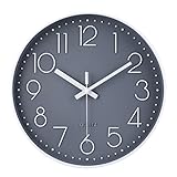 jomparis 30cm Lautlos Wanduhr Funk Modern Analoge ohne Ticken Funkuhr Einfach zu Lesen für Wohnzimmer, Schlafzimmer, Büro, Badezimmer,Küche(Grau)
