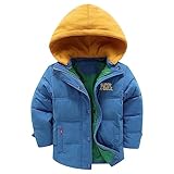 linboo Winterjacke Jungen Daunenjacke mit Abnehmbarer Samt Gestrickt Kapuze Warm Steppjacke Kinder Winter Mantel Dicke Kapuzenjacke, Schatz Blau, 134-140