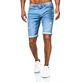 JEEL Herren Kurze Hosen - Slim-Fit Jeans-Shorts - 5-Pocket-Style - Stretch Herren-Shorts - Kurze Hose für Männer - Basic Washed Destroyed - 12-Hellblau - 34W