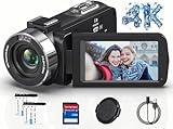 Videokamera 4K Camcorder HD 80MP 30FPS mit IR Nachtsicht, 18X Digitalzoom Webcam Videokamera, 3,0-Zoll 270° Drehung Ausgestattet IPS Screen Vlogging Kamera für YouTube mit 2 Batterien, 32GB SD Karte
