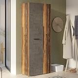 Forte NET106 Schrank 70 180, Mehrzweckschrank, Staubsaugerschrank, Abstellraum, Drehtürenschrank, 2-türig mit Einlegeböden, Beton-/Holzdekor Vintage Eiche, 68,7 cm breit x 181,1 cm hoch x 36,5 cm tief