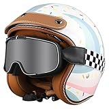 Jethelm Mit Schutzbrille Motorradhelm Für Damen Und Herren ECE-Zertifiziert 3/4-Helme Für Roller Moped Und Scooter A,M(57-60CM)